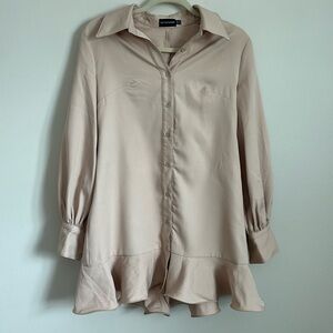 PRETTYLITTLETHING NWOT: STONE FRILL HEM SHIRT DRESS, sold out online